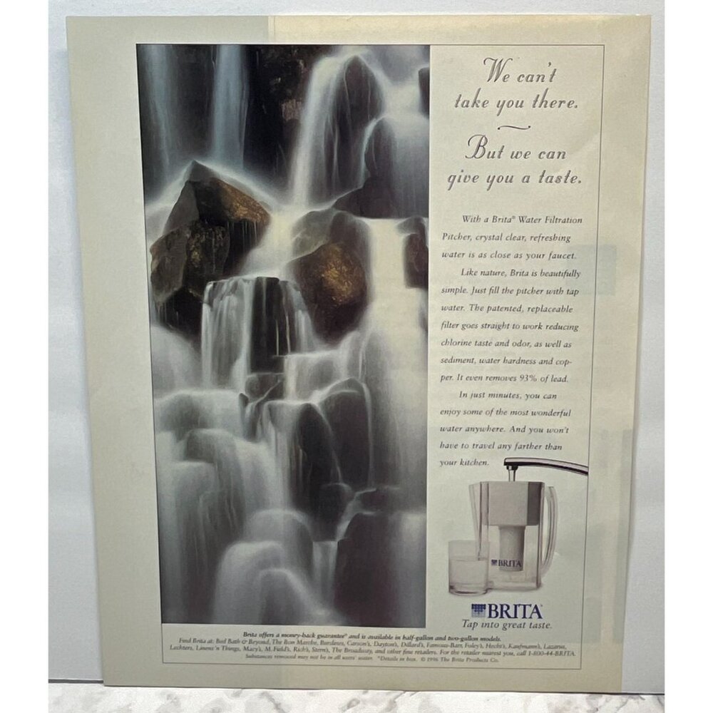 Brita Water Filters Print Ad Vintage 90s Waterfall Tap Into Great Taste